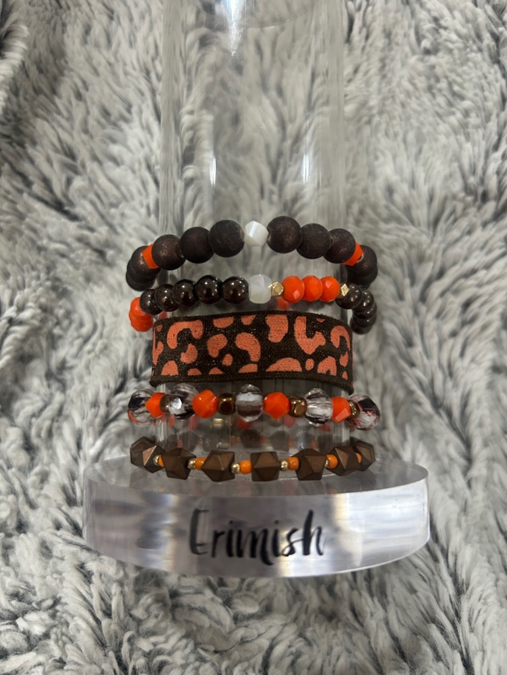 Erimish Orange & Brown Mixed Bead Stacking Bracelet Set